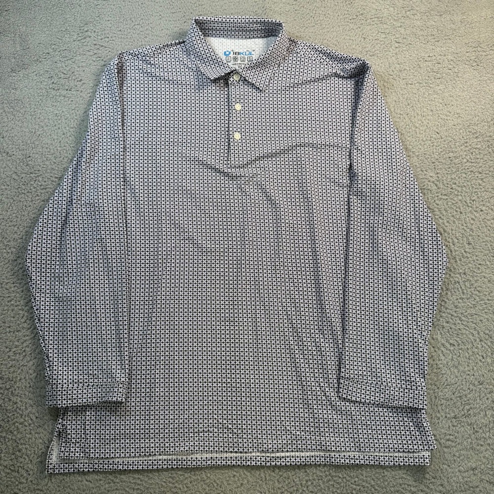 IBKUL Mens‎ XXL Long Sleeve Polo Shirt Geometric Print UPF 50+ Performance 10618